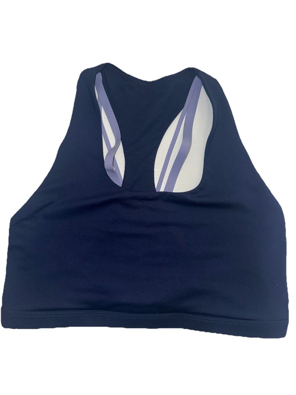 Fabletics Womens XL Navy Blue Sports Bra Strappy Back Medium Impact Athletic